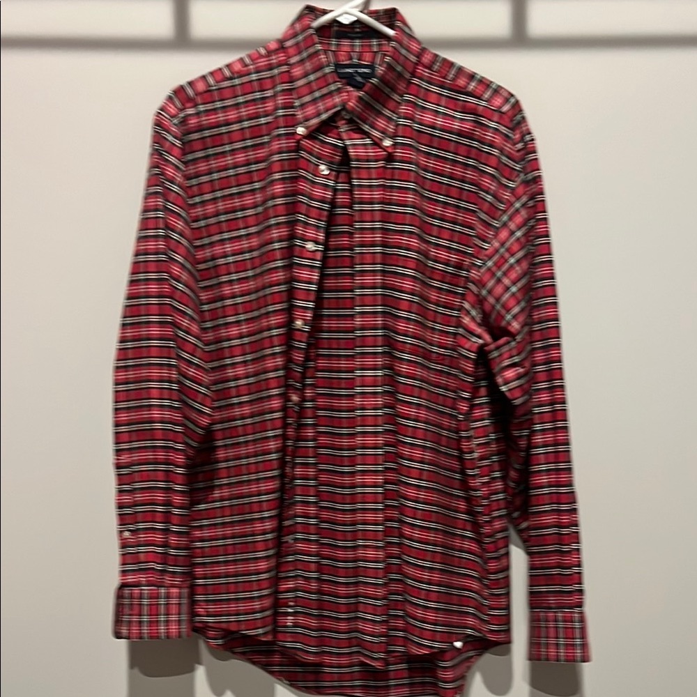 Lands' End Red and Black Plaid Casual Shirt